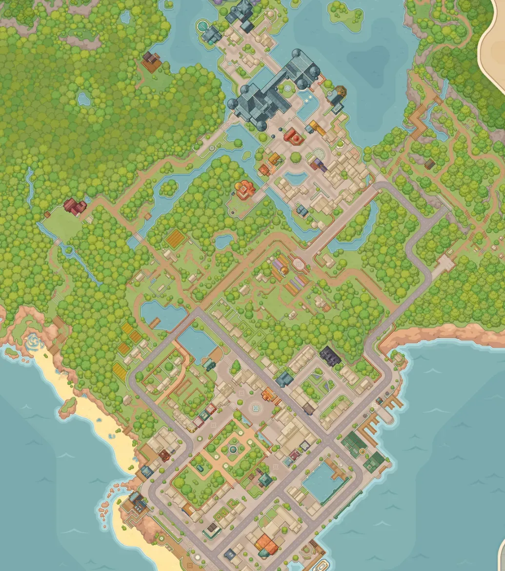 Illustrated map of the town of Mossport